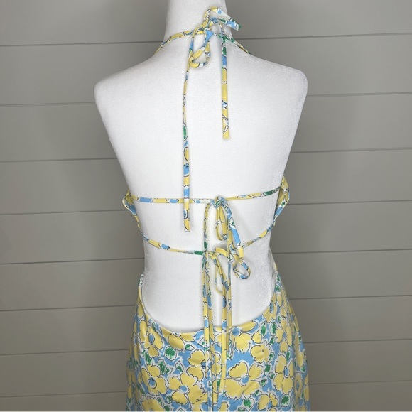 NWT Zara Cut Out Halter Mini-Dress Blue and Yellow Floral - Picture 4 of 5